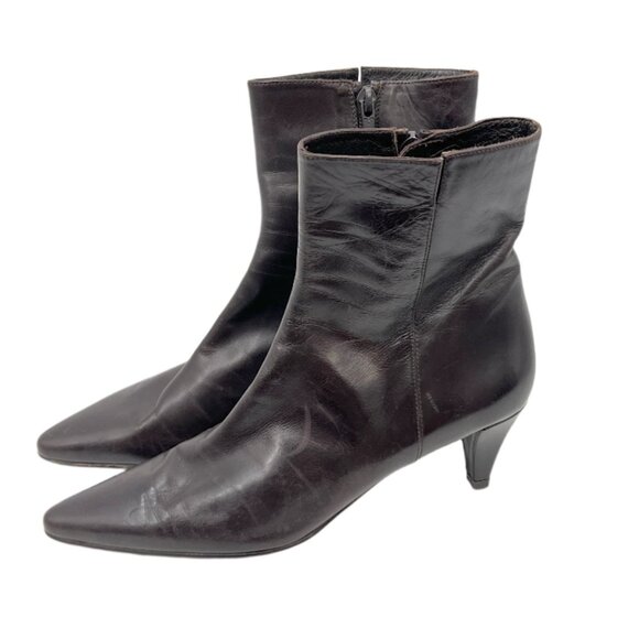 Stuart Weitzman Leather Pointy Toe Heel Boots - Picture 3 of 7
